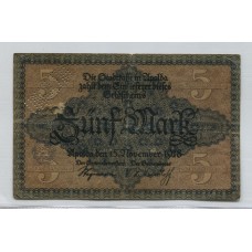 ALEMANIA 1918 ESTADO DE APOLDA 5 MARCOS PERFORACION UNGILTIG ( SPECIMEN , MUESTRA ) BILLETE EN MUY BUEN ESTADO RARO 
